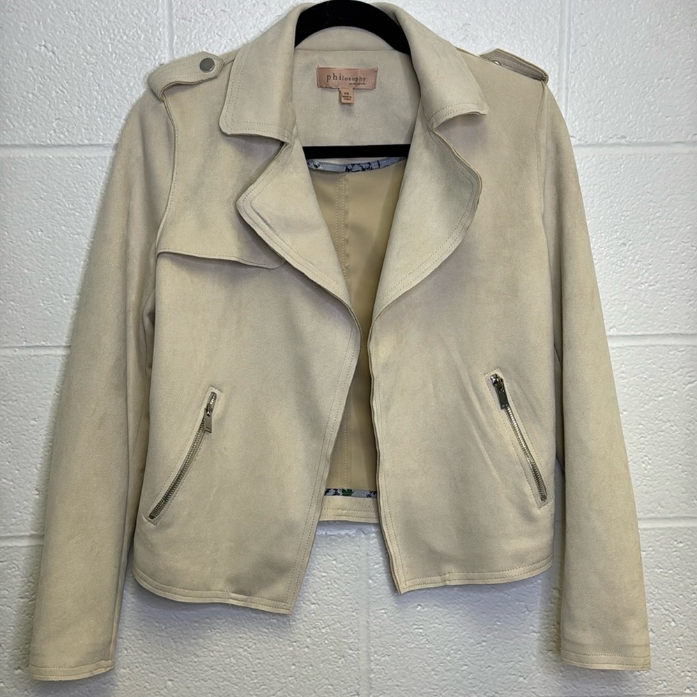 Philosophy Cream Faux Leather Jacket Cropped Lapel - Picture 4 of 7